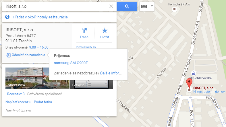 zdieľanie google maps so smartphonom